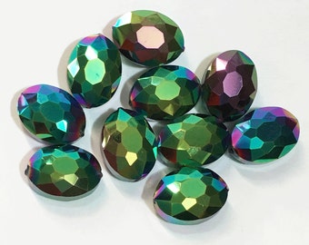 6 contas de cristal ovais galvanizadas Jonquil (12 x 15 mm)