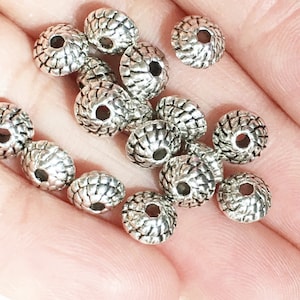 30 Antique Silver Rondelle Spacer Beads: 7x4.5mm Zinc Alloy