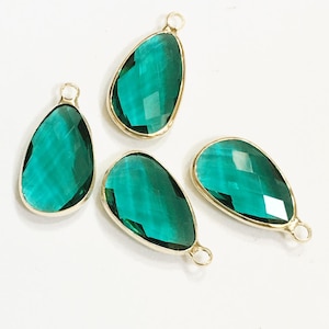4 glass faceted teardrop pendant with Gold frame, Sea Green glass drops 22x11.5mm, framed glass teardrops
