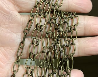 10 ft  antique brass long and short Chain,  Mother and Son Chain 5x9mm  Open Link, bulk bronze chain