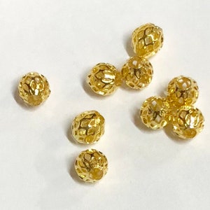 20 Gold Plated Filigree Beads: Round Spacer Beads (8x7mm)