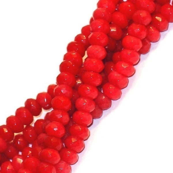 8 in strand of Red Jade faceted rondelle beads 5Xmm