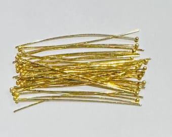 100 pcs of  Gold plated brass Ball end head pin  24 gauge - 2 inch