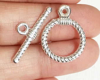 Bulk 50 sets  Silver  twisted toggle clasps 22x17mm, silver plated toggle clasps