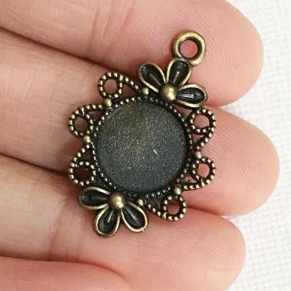 6 antique brass alloy cabochon setting 30x21mm, antique brass pendant setting