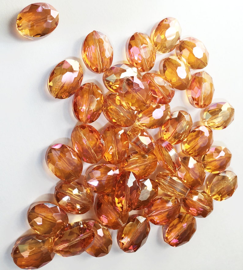 6 pcs two tone oval crystal beads beads 12x15mm, electro plated crystal beads, Autumn image 5