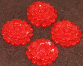 6 cabochons de fleurs en acrylique 3 couches - rouge épicé -- 23 mm