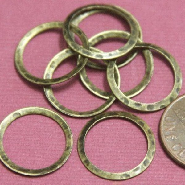 15 pcs  Antiqued Brass hammered circle link 16mm