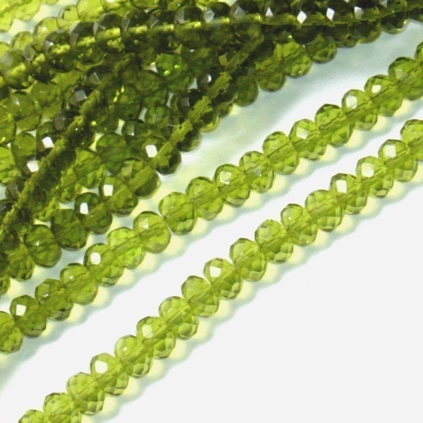 8 in strand of Peridot quartz glass faceted rondelle beads 5X8mm