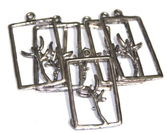 4 pcs  Antique Silver color Rectangle with branch 29x18mm