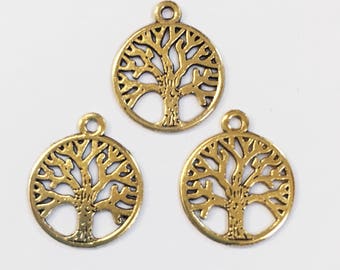 20 Antiqued Gold Tree of Life Pendants: Zinc Alloy Charms (22x19mm)