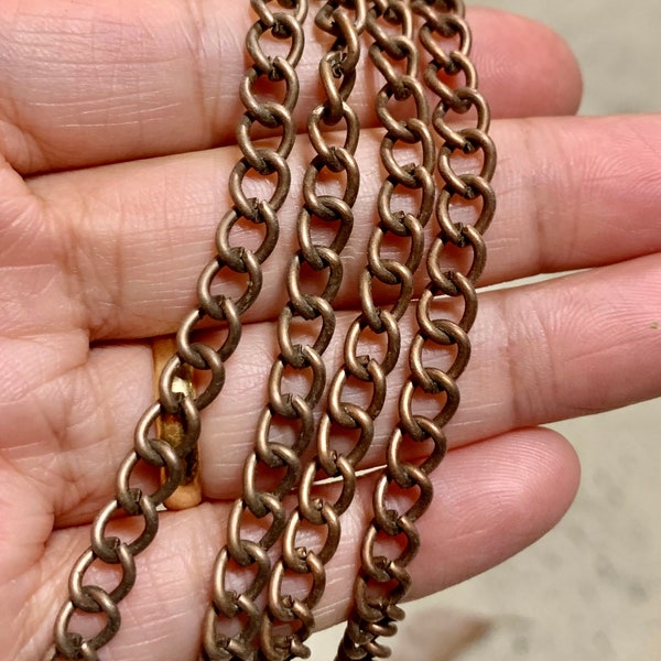 10ft antique copper chunky curb  chain , red bronze heavy iron curb chain, unsoldered chain 7.5x6mm, charm bracelet chain