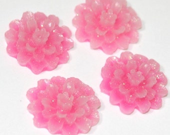 6 pcs  Acrylic flower Cabochons 20mm Pink AB