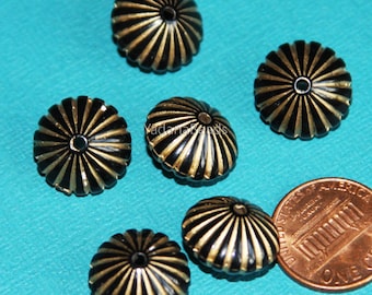 Vintage Acrylic Resin Corrugated  rondelle beads 8x7mm Black