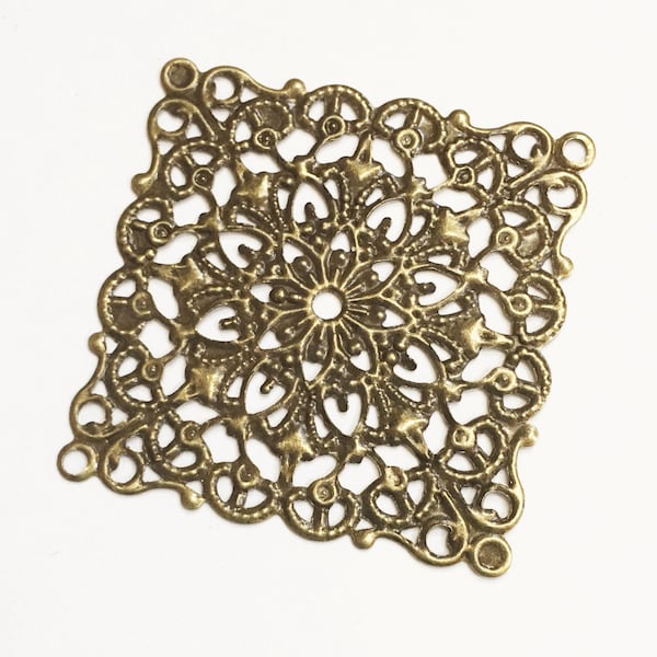 20 pcs  Antiqued brass Rhombus square filigree wrap 40x40mm