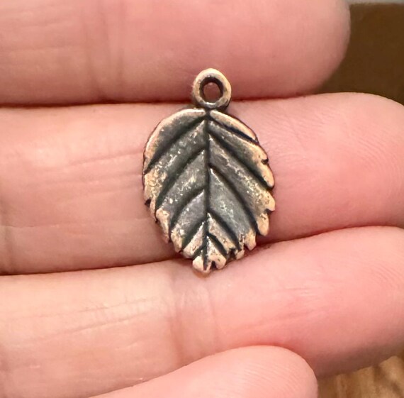 10 Antique Copper Finished Leaf Pendant 13x19mm, Double Sided