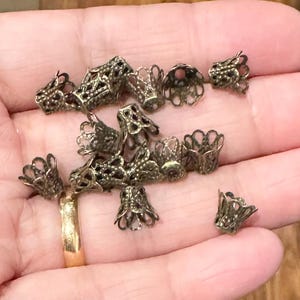 50 Antique Brass Bell Flower Filigree Bead Caps - 8mm image 5