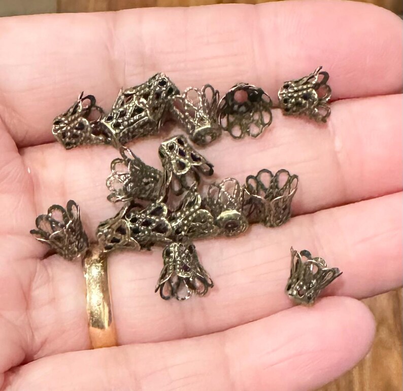 50 Antique Brass Bell Flower Filigree Bead Caps - 8mm image 5