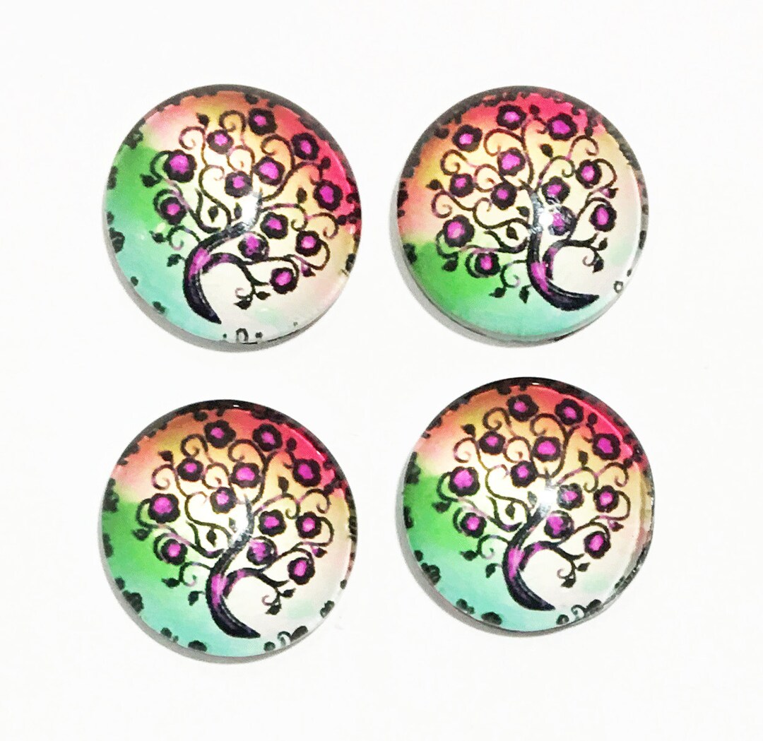 Flat Round Glass Cabochon, Tree of Life Cabochon 18mm, Bulk Cabochon 17