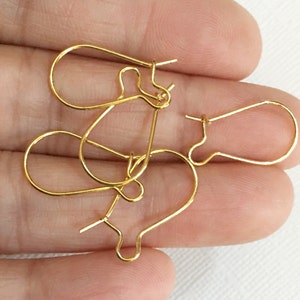 50 pcs gold color brass kidney Earwire 19x10mm, gold plated earwire image 2