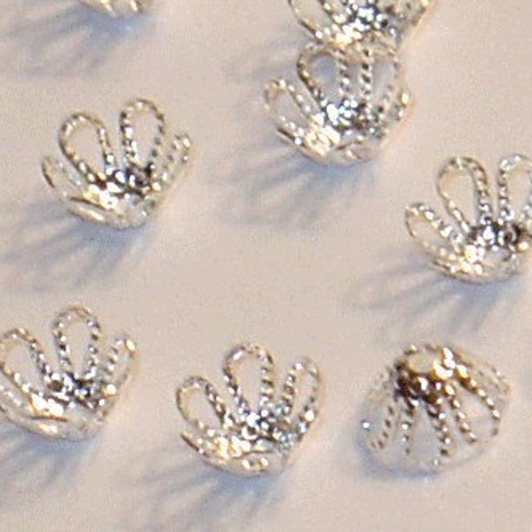 100 pcs  silver plated flower beads cap 7-9mm