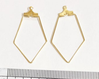 20 pcs  Gold plated brass  diamond shape hoop 36x21mm, bulk beading hoop