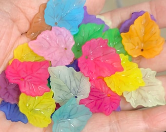 80 PCs Frosted Acrylic leaf drops 24x22mm - Multi color