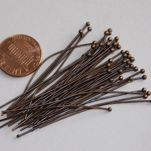 50 pcs of Antique Copper Ball end head pin 22 gauge with 2mm ball 1.75 inch long image 3