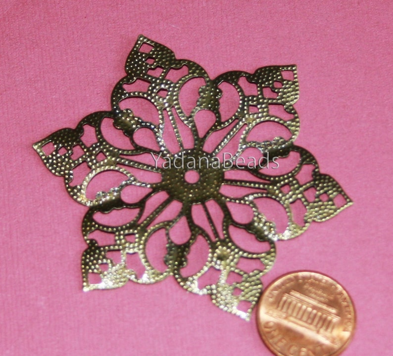 Bulk 50 pcs Antiqued brass filigree pendant drop 63mm image 3