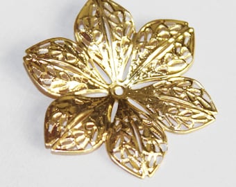 15 pcs  gold color over steel filigree flower focal 43mm