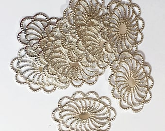 Bulk 100pcs  Silver plated filigree oval connector 26x19mm