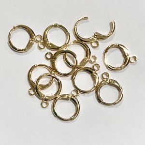 100 PCs  Light Gold color brass round leverback earwire 12mm, bulk gold  lever back earring hook