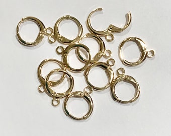 100 PCs  Light Gold color brass round leverback earwire 12mm, bulk gold  lever back earring hook