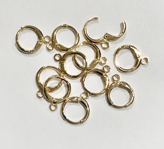 30 Light Gold Brass Leverback Earring Hooks: 12mm Earwire