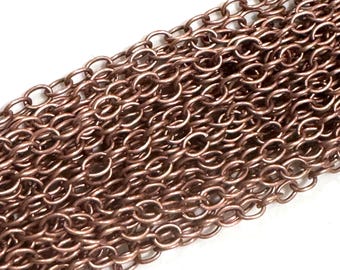 4,5 meter lange rode koperen kabelketting, 6,5 x 4 mm, grote open schakelketting van ijzermetaal, per voet.