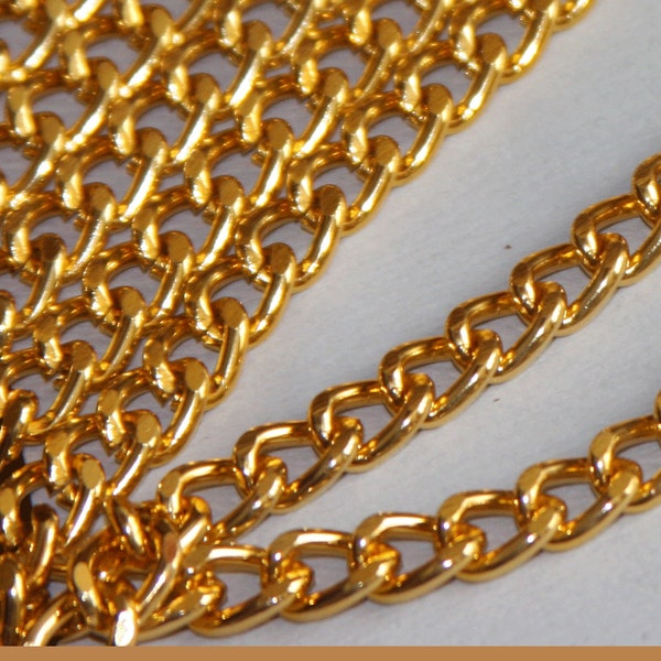 16 ft  Aluminum Curb open link chain  7X10mm - Gold color
