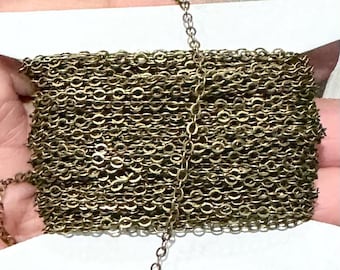 100 ft spool  Antiqued Brass Tiny Flat Soldered Cable Chain 2mm