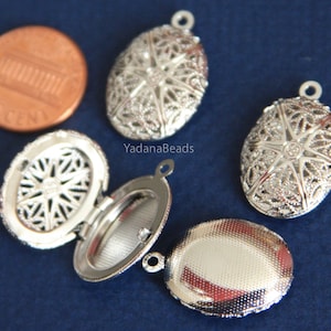 One Silver plated filigree Oval Locket Pendant 24x16mm