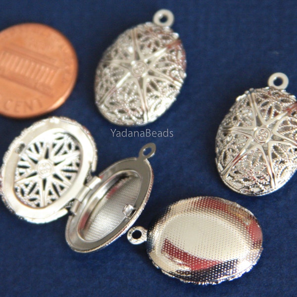 Venta al por mayor 50 Uds. Colgante de medallón ovalado de filigrana Chapado en plata 24x16mm