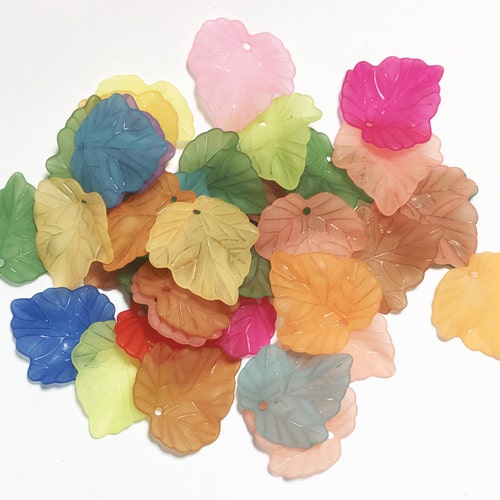 40 Pcs Frosted Acrylic Leaf Drops 24x22mm Dark Green Etsy