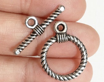 Bulk 50 sets of Antiqued silver twisted toggle clasps 22x17mm, Antique Silver toggle clasps