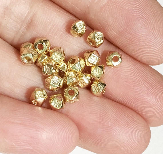 90 Light Gold Polygon Spacer Beads: 3x3.5mm Zinc Alloy