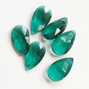 6 Crystal Suncatcher flat faceted teardrop 16x9mm Sea Green