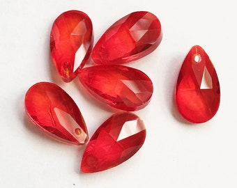 34A 25 RED TEARDROP FACETED CRYSTAL GLASS BEADS~11x8mm~Earrings~Necklace~Chain 