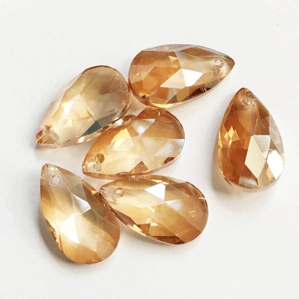 6 Crystal Suncatcher flat faceted teardrop 16x9mm Gold