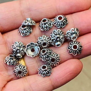 50  antique silver  flower beadcap 9x9mm, silver alloy bead caps