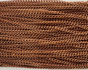 32 ft  Antique copper tiny curb chain - 1.3mm - Solder links