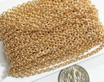 Gold Plated Brass Cable Chain: 2.2x2.7mm, 10 ft Bulk Chain