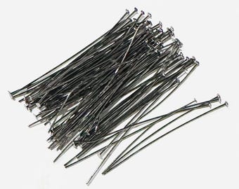 100 Gunmetal plated brass headpin 2 inch long  22 gauge
