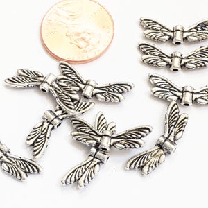 100 Antiqued Silver Dragonfly Spacer Beads - 20x7mm Zinc Alloy